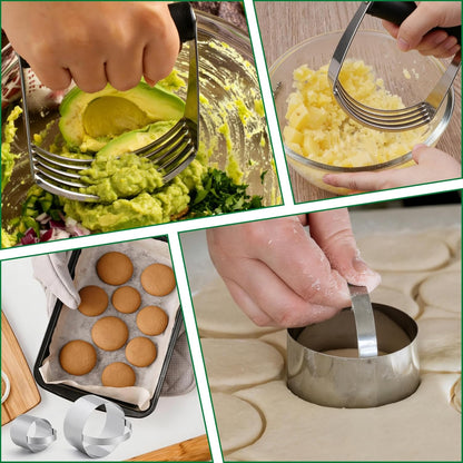 Ninsula Pastry Cutter Set, Stainless Steel Professional Pastry Blender with Biscuit Cutter, Heavy Duty Dough Blender with Soft Grip for Easy Mixing(Black)