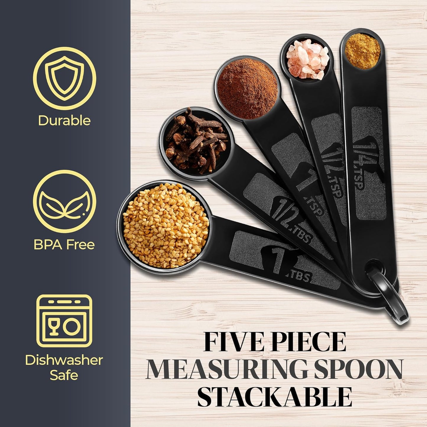 Premium Measuring Spoons Set - Magnetic, Dual-Sided, & Dishwasher Safe - Accurate and Durable for Cooking and Baking - 6 Convenient Sizes - U.S. and Metric Measurements
