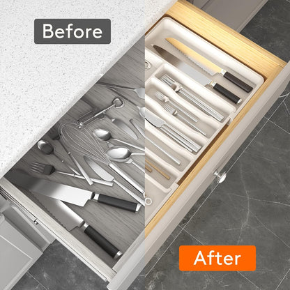 Lifewit Silverware Drawer Organizer, Expandable Utensil Tray for Kitchen, BPA Free Flatware and Cutlery Holder, Adjustable Plastic Storage for Spoons Forks Knives, 11-18 x 14", Black