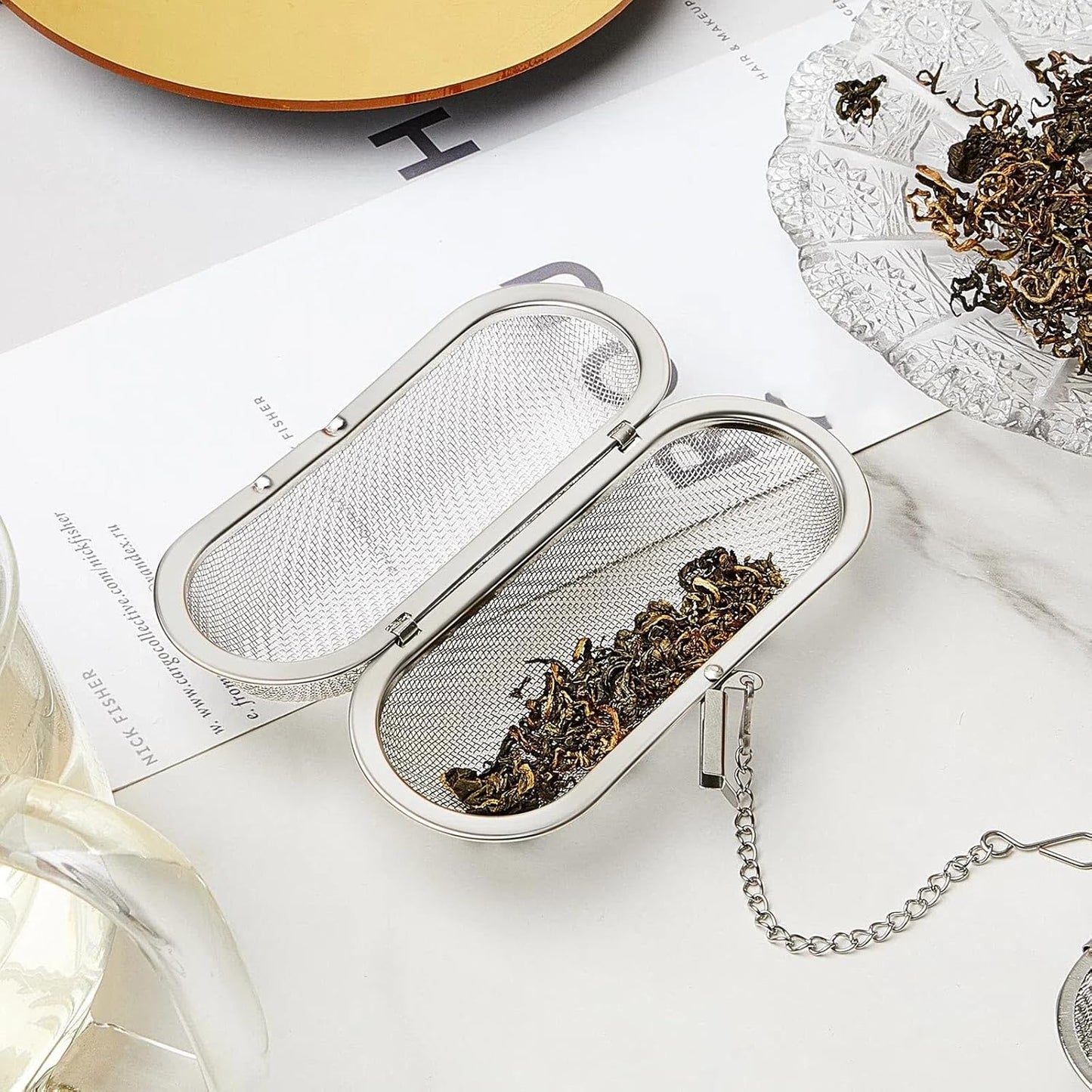 Hoolerry 3 Pcs Tea Ball Infusers Loose Leaf Tea Strainers Steeper Stainless Steel Mesh Floating Oval Filters 4.25 x 1.75 Inch for Kitchen and Home
