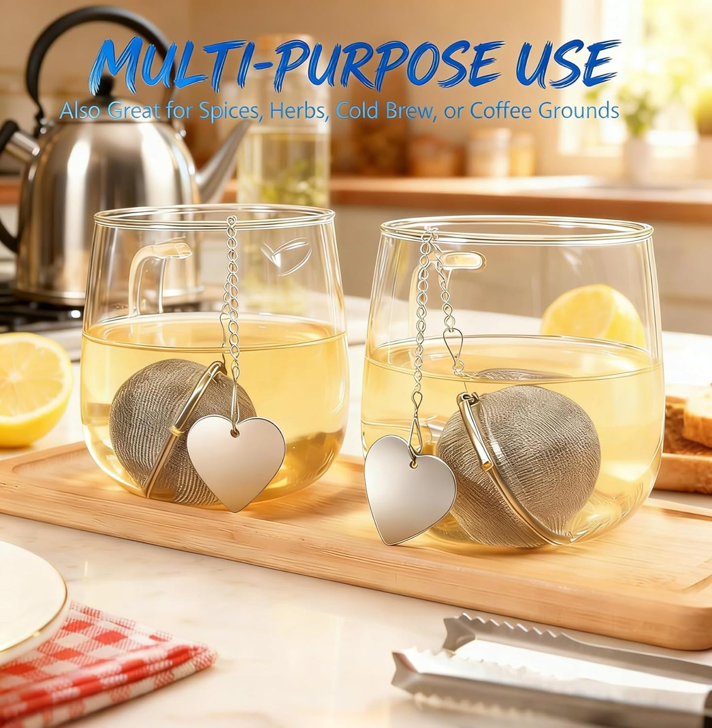 2 Pack Extra Fine Mesh Tea Infuser - 304 Stainless Steel Loose Leaf Tea Strainer Ball with Tea Scoop & Clip, Rustproof & Easy to Clean