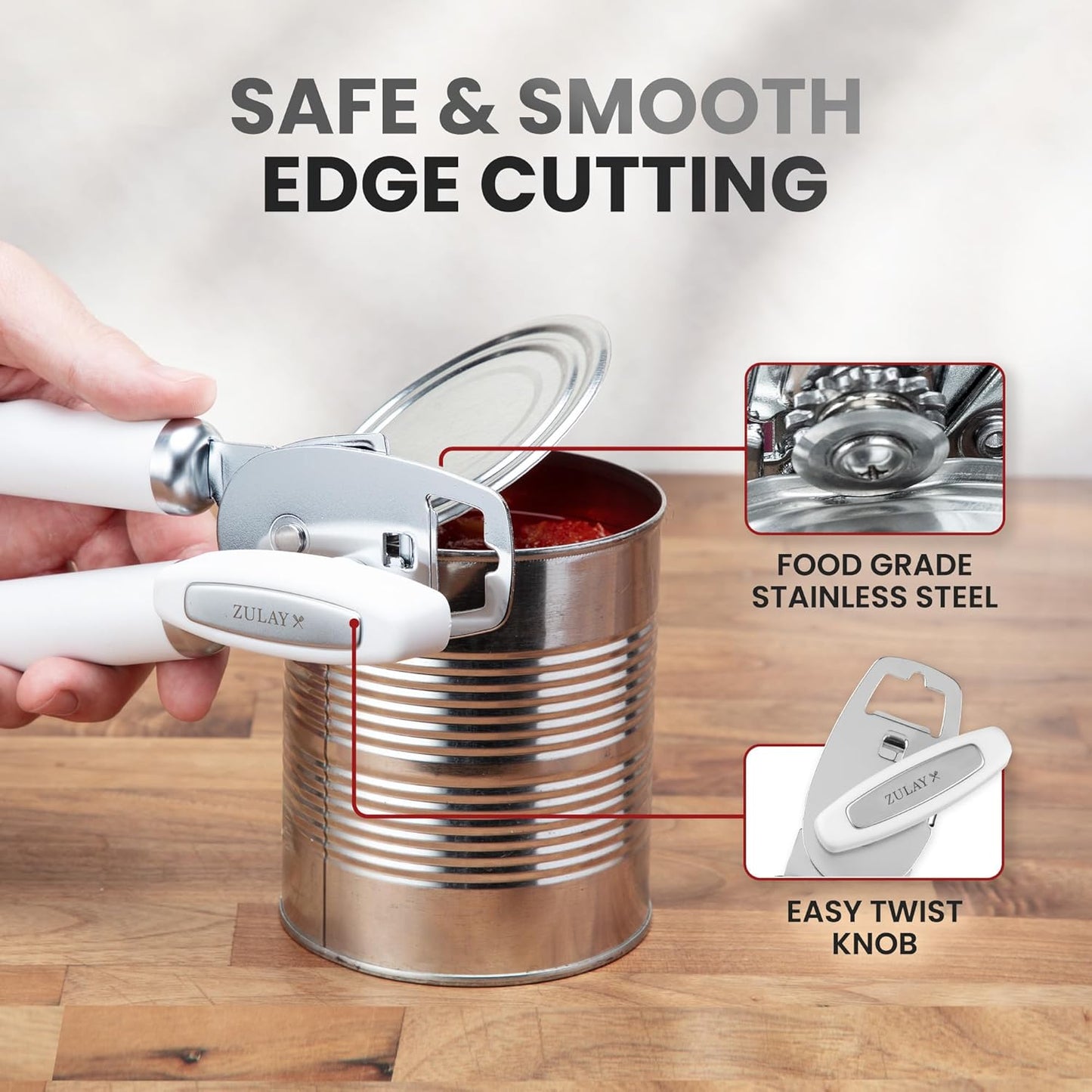 Zulay Kitchen Heavy Duty Stainless Steel Can Opener Manual with Bottle Opener - Rust Proof Manual Can Opener With Turn Knob & Comfy Soft Grip Handles - Black - Colors B