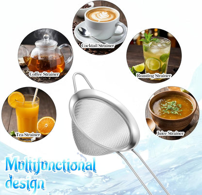 20 Packs Fine Mesh Small Strainer, 3.2 Inches Silver Stainless Steel Cone Shaped Long Handle Cocktail Strainer for Coffee Food Juice Tea Coffee Drinks