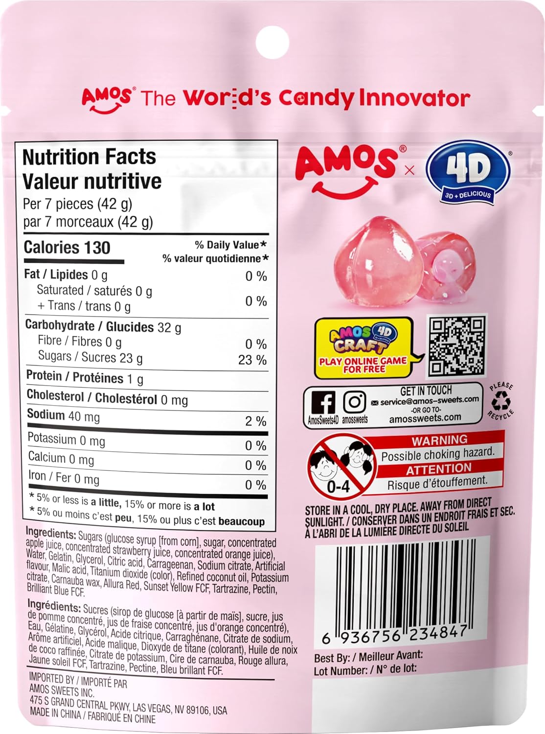 AMOS Peelerz Peelable Gummy Candy Variety Pack, Mango White Peach Banana Green Apple Passion Fruit Lychee, Soft Chewy Fruit Snack, Pack of 6