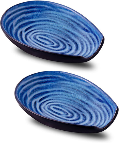Hasense Spoon Rest for Stove Top - Blue Swirl Pattern Spoon Holder for Stove, Heat-Resistant Spoon Rest for Kitchen Counter, Ceramic Cooking Utensil Rest Ladle Holder for Spatula or Tong, 5.7 Inch