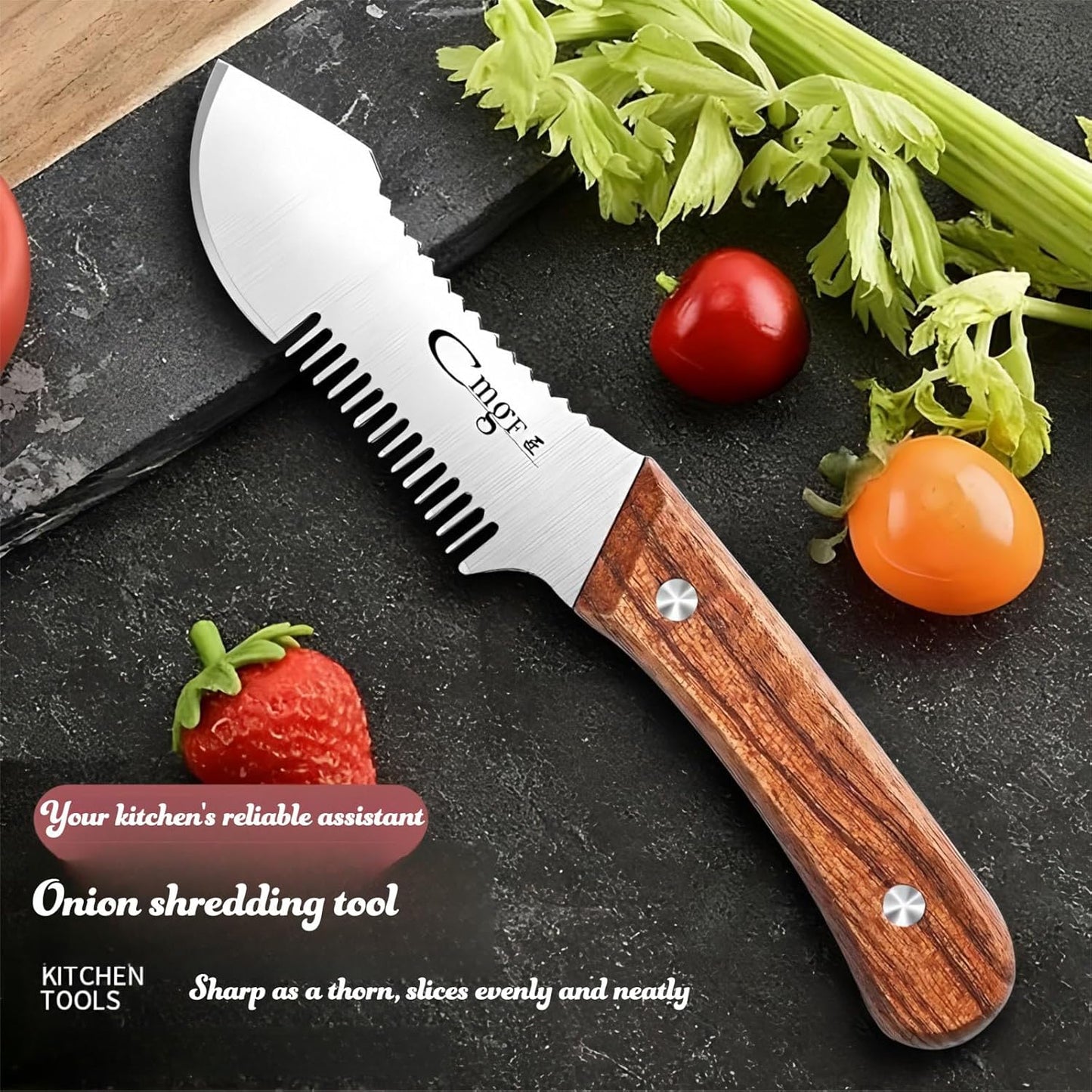 Julienne Slicer Stainless Steel Onion Cutter Scallion Shredder, Vegetable Chopper with Comb Teeth, Kitchen Gadgets (Full Stainless Steel)