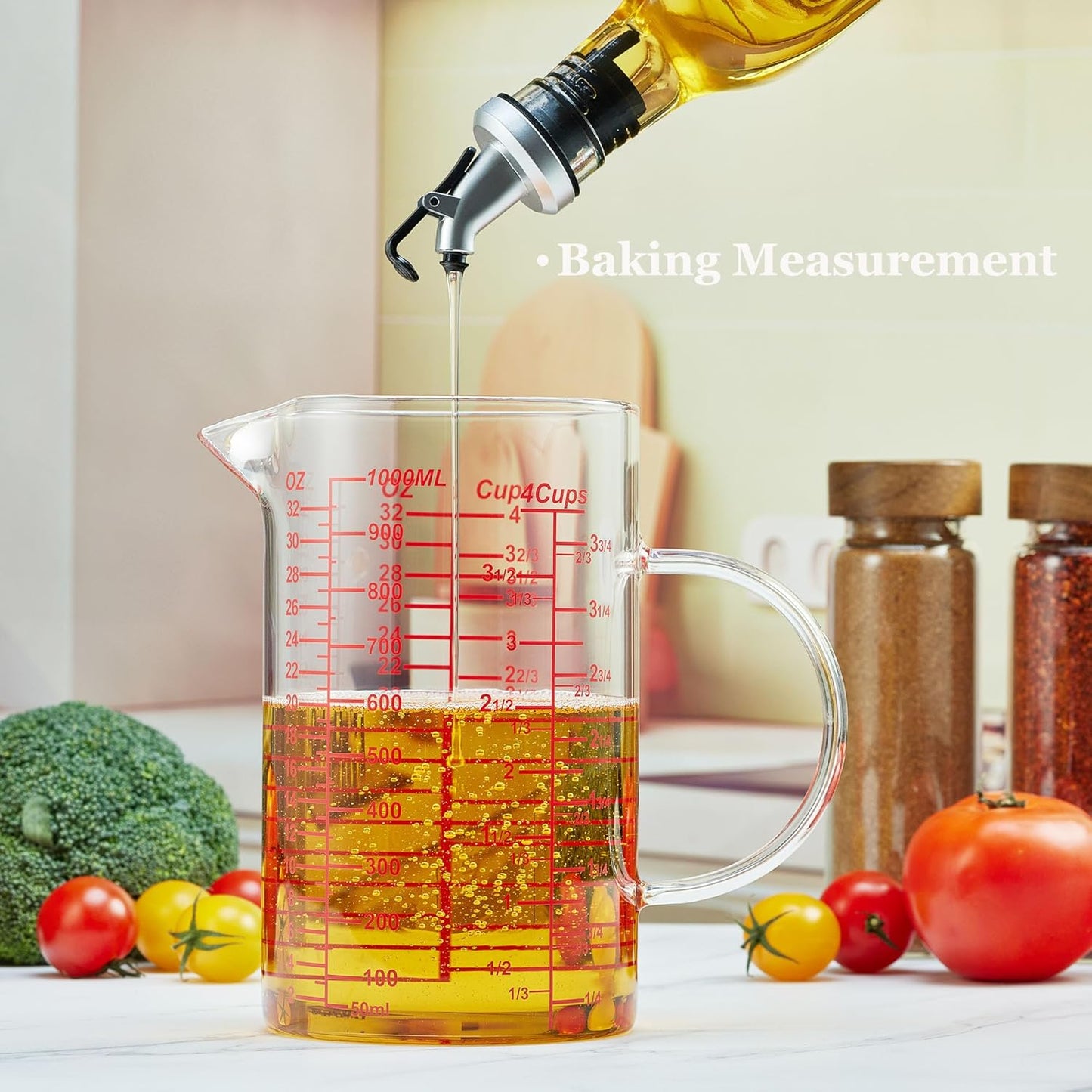 Ackers BORO3.3 Measure Glass -[Insulated handle | V-Shaped Spout]-Made of High Borosilicate Glass Measuring for Kitchen or Restaurant, Easy to Read, 120 ML (4 Oz)
