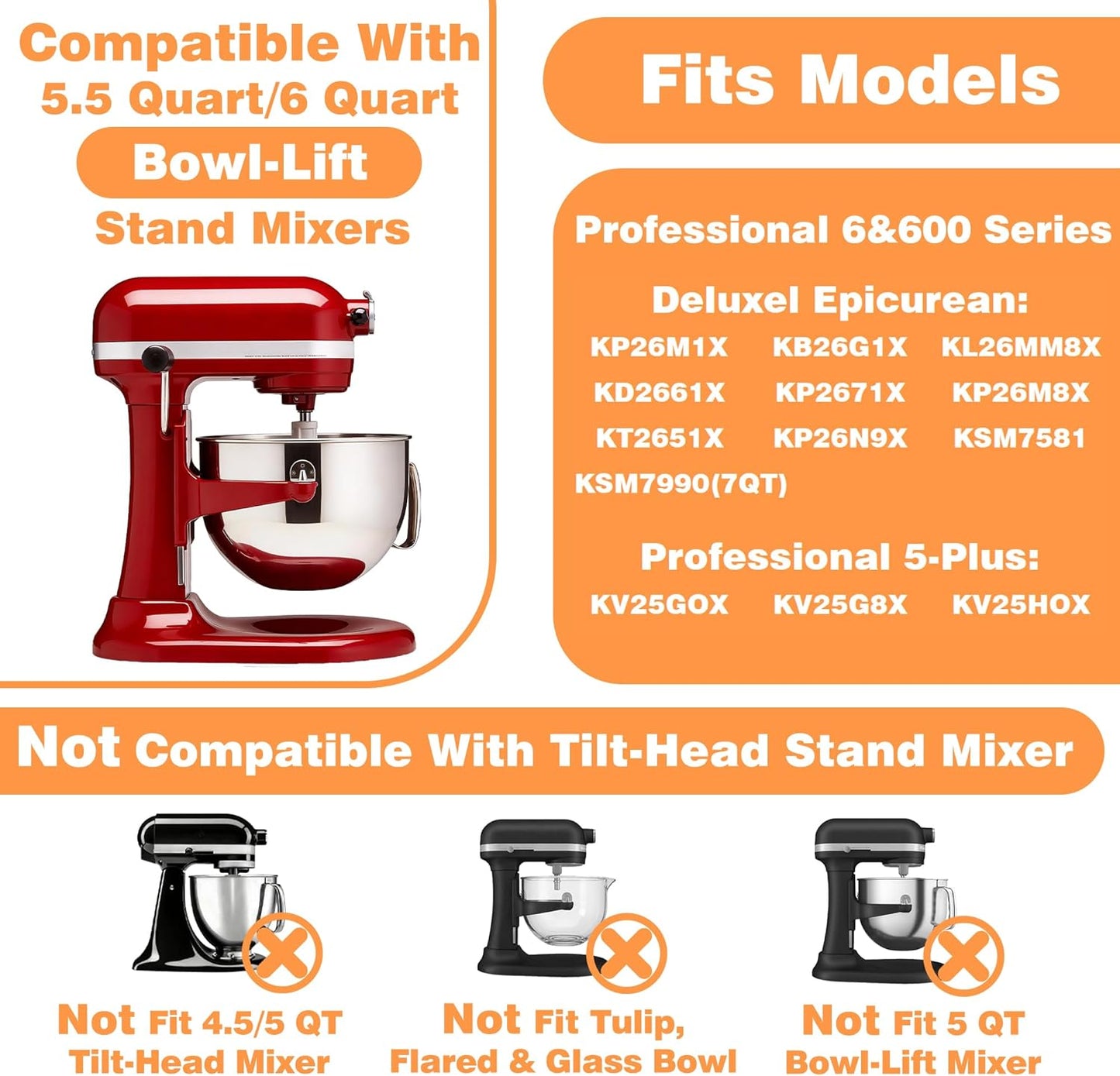 Flex Edge Beater for KitchenAid 6 Quart Bowl-Lift Stand Mixers, Paddle Attachment with Flexible Silicone Edges, Pastry Beater for KitchenAid Mixer Accessories, Dishwasher Safe