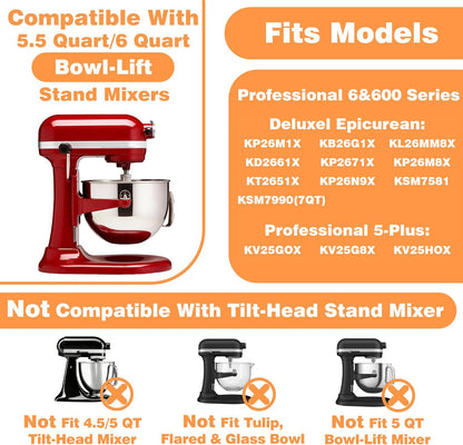 Flex Edge Beater for KitchenAid 6 Quart Bowl-Lift Stand Mixers, Paddle Attachment with Flexible Silicone Edges, Pastry Beater for KitchenAid Mixer Accessories, Dishwasher Safe