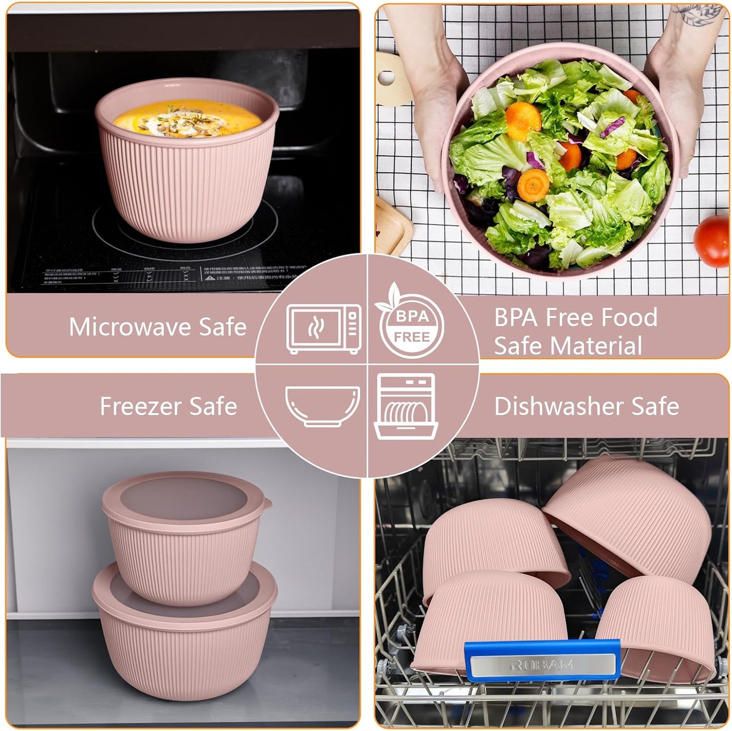 BoxedHome Mixing Bowls with Lids - 8 Piece Plastic Nesting Bowls Set includes 4 Prep Bowls and 4 Lids, Microwave and Dishwasher Safe, Green