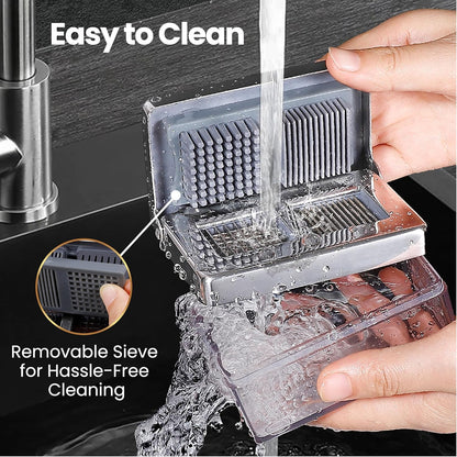 Garlic Press Stainless Steel, Garlic Chopper Mini & Slicer Super Thin 2 in 1, Odor Free Ginger Dicer With Storage Container, Dishwasher Safe Mini Chopper, Premium Mincer with 5-Year warranty