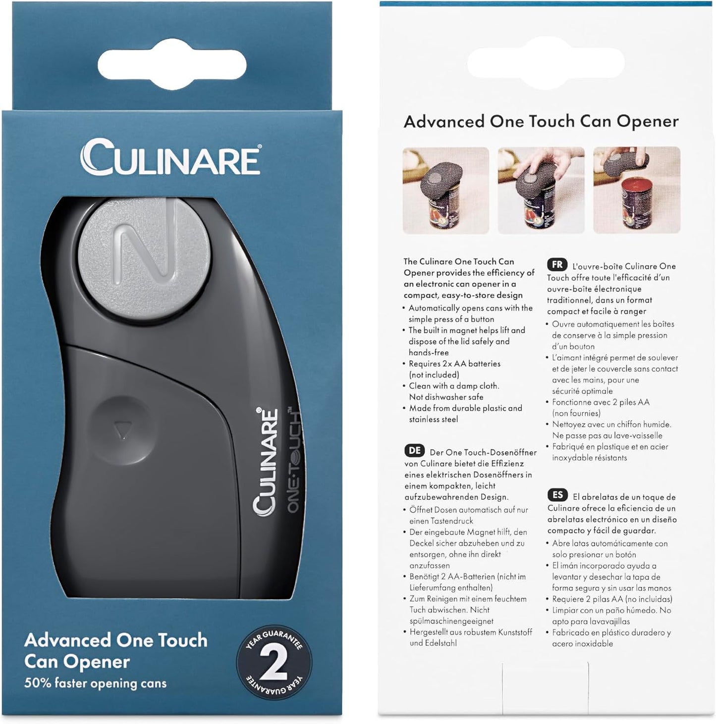 Culinare MagiCan Auto Tin Opener, Grey, Plastic/Stainless Steel, One Hand Operated Manual Can Opener with Clamp