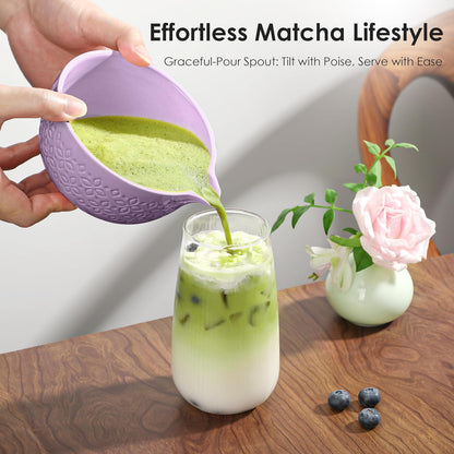 Matcha Whisk Set Matcha Kit - 7 Pcs Japanese Tea Set Includes Matcha Bowl with Spout,Bamboo Whisk with Ceramic Holder,Bamboo Scoop and Rest,Sifter,Tea Towel, for Ceremony Matcha Lovers Gift,Green