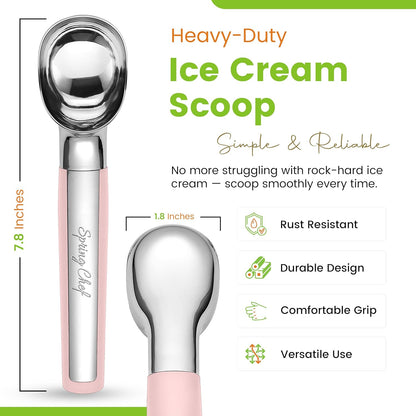 Spring Chef Heavy Duty Metal Ice Cream Scoop - Dishwasher Safe Ice Cream Scooper, Commercial Icecream Scoop Spade, Professional Kitchen Tool for Gelato, Melon, Sundae, Cookie Spoon - Black