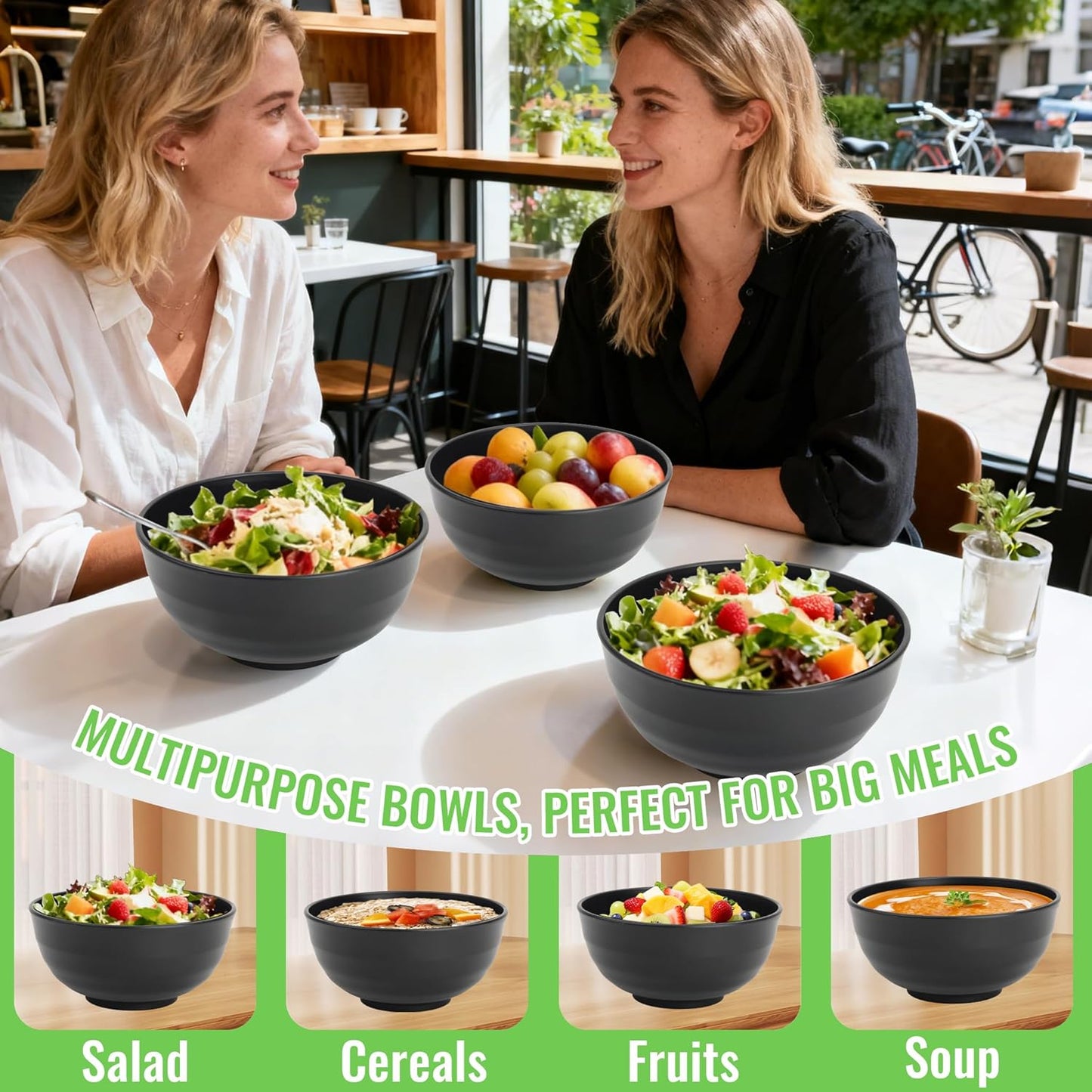 Wheat Straw Bowls Set with Lids, Unbreakable 40 OZ Cereal Bowls Set of 4, Salad Container for Lunch, Microwave & Dishwasher Safe Bowl Set for Kitchen, Picnic, RV, Camping, Multi