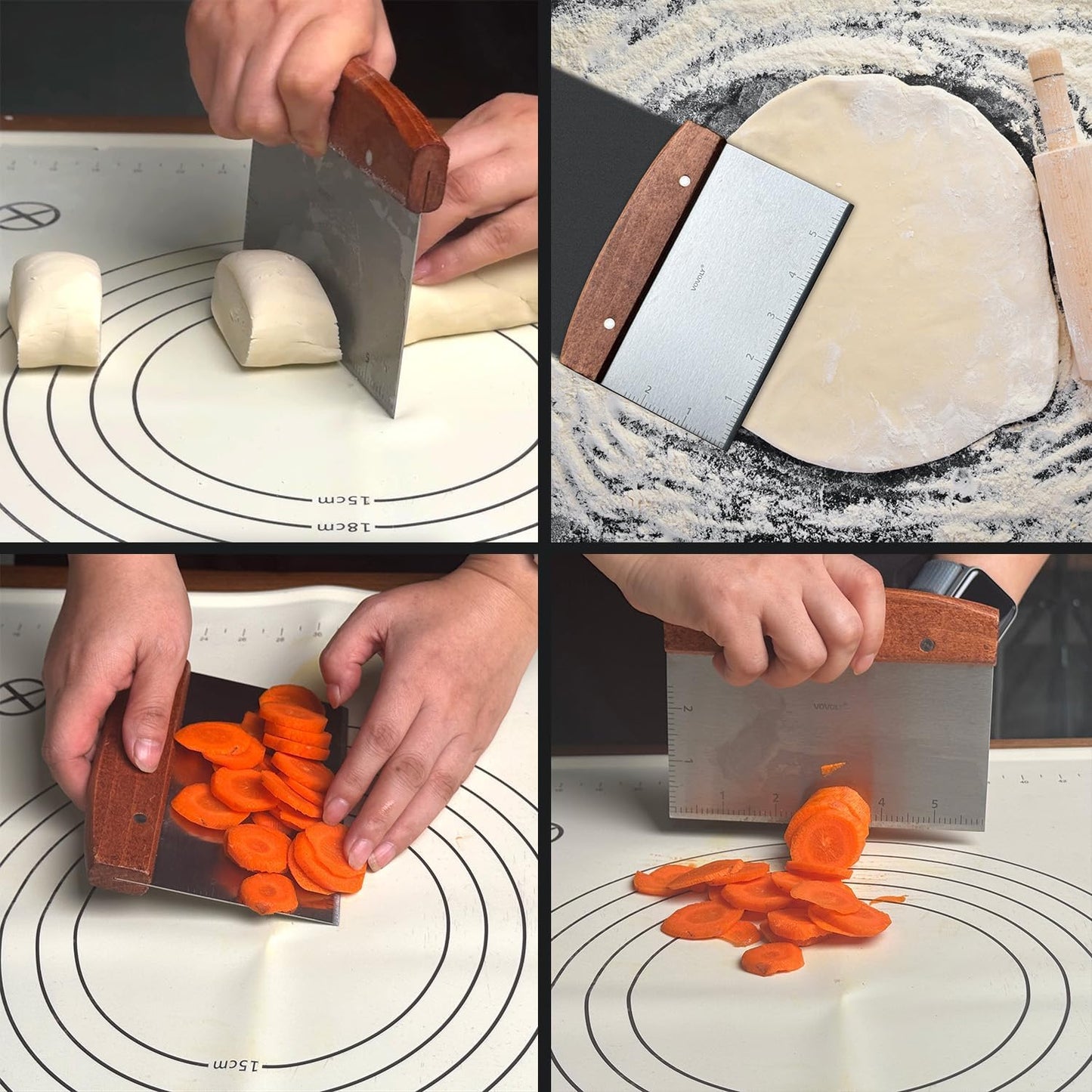 Vovoly Multipurpose Bench Scraper Kitchen Utensil for Flat Top Griddle, Dough Scraper Cutter for Bread and Pizza Cutter - Stainless Steel Metal Griddle Scraper Chopper