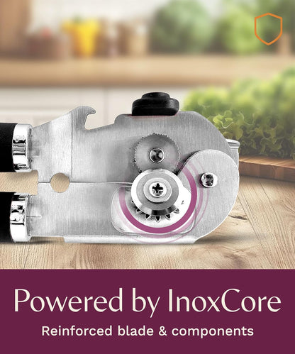 Premium Multifunction Magnetic Manual Can Opener and Bottle Opener, Heavy Duty Stainless Steel Sharp Cutting Blade and Oversized Easy Turn Knob, Soft-Touch Handle, Kitchen Use, Mauve