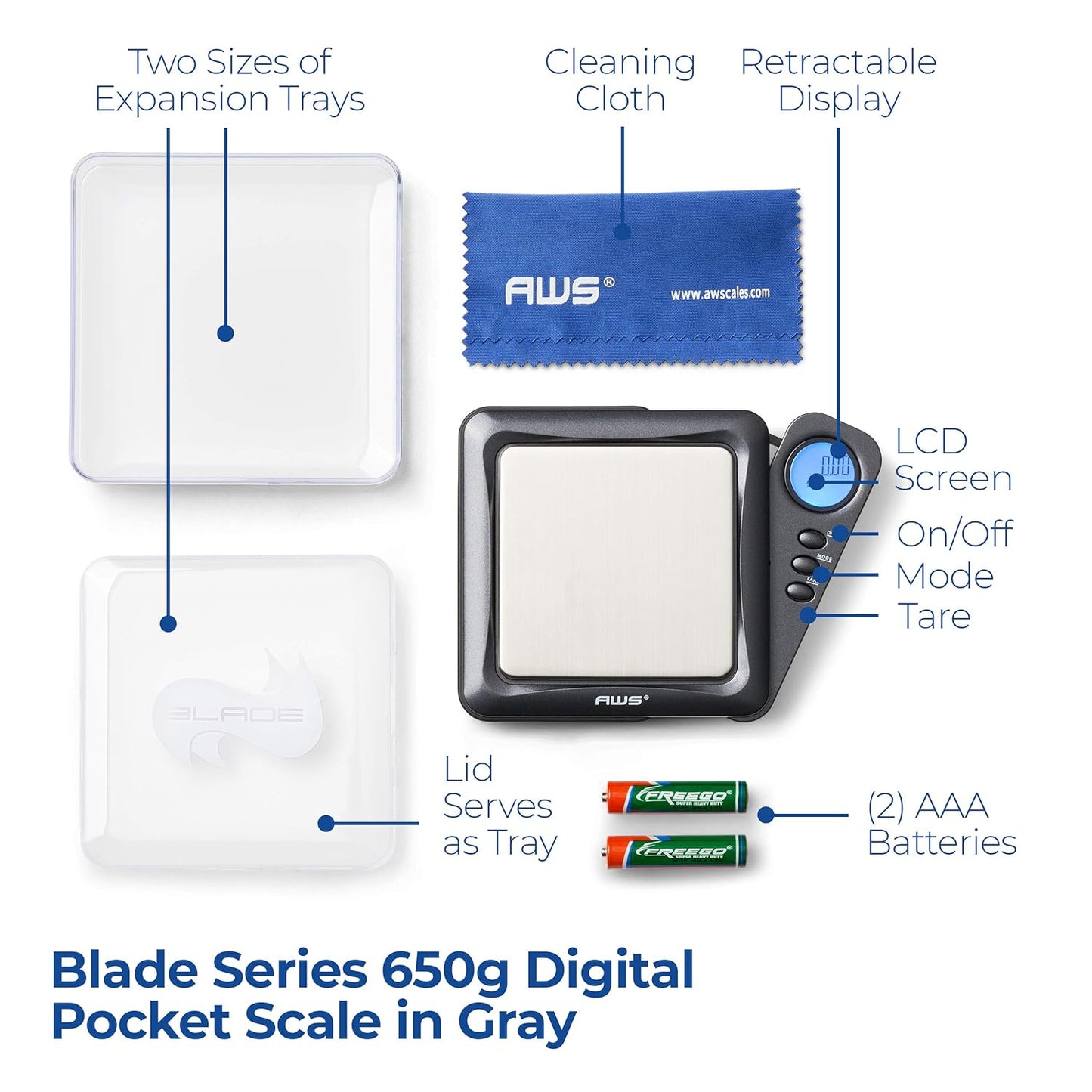 American Weigh Scales Blade Series Digital Pocket Gram Scale 1000g x 0.1g | Precision Mini Scale 0.1g Accuracy, Pocket Scale for Kitchen, Gold, Gems & Coin Scale, Smart Digital & Compact Scale