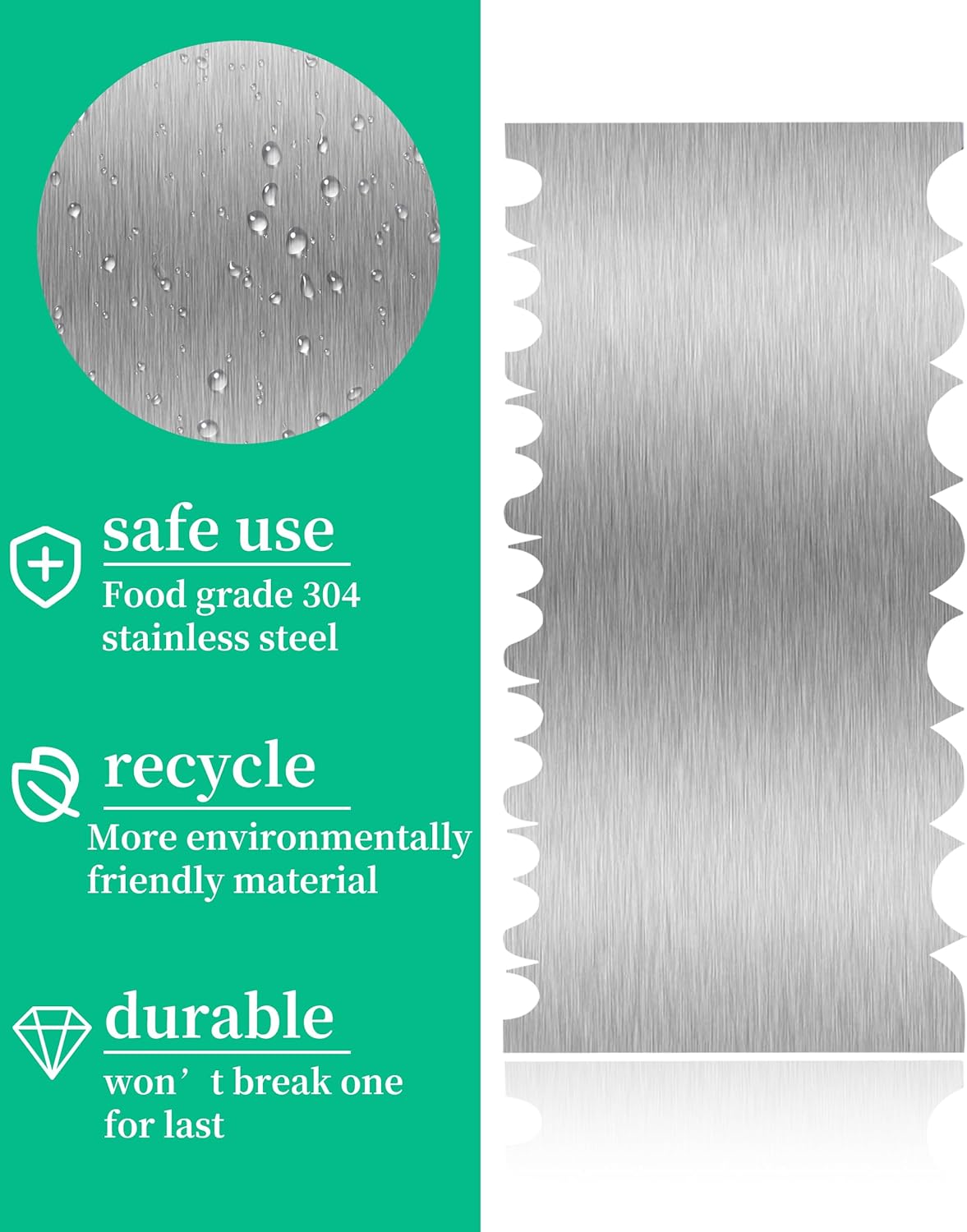Cake Scraper Smoother Cake Decorating Supplies Kit 8.6 Inch Metal Bench Scraper for Baking Buttercream Smoother Stainless Steel Frosting Cake Comb Edge Side Jagged Comb for Cream Cake-1