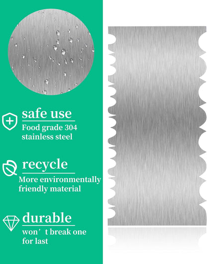 Cake Scraper Smoother Cake Decorating Supplies Kit 8.6 Inch Metal Bench Scraper for Baking Buttercream Smoother Stainless Steel Frosting Cake Comb Edge Side Jagged Comb for Cream Cake-1