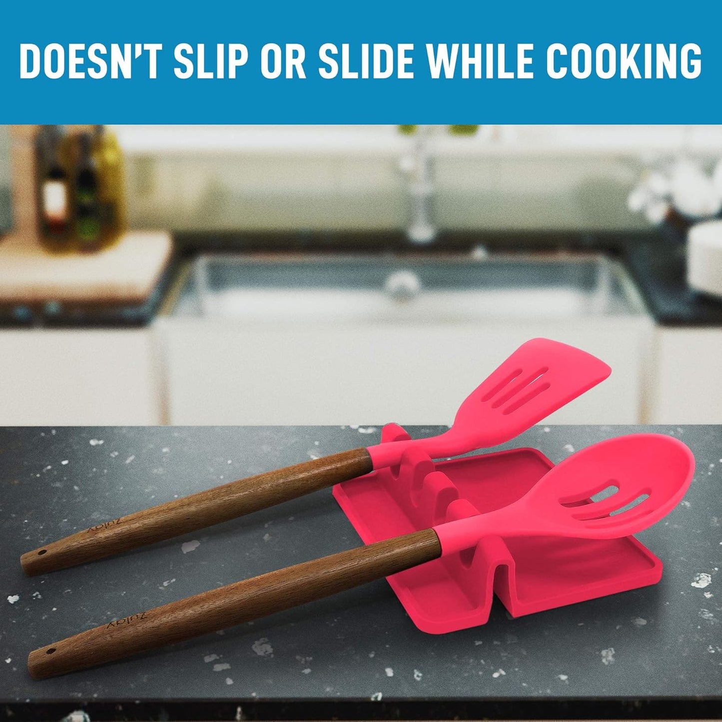 Zulay Kitchen Spoon Rest for Multiple Utensils High Heat-Resistant Silicone Drip Pad, BPA-Free Spoon Holder for Stove Top, Kitchen Gadget Holder for Ladles, Tongs, Cooking Spatula - Makes Great Gift