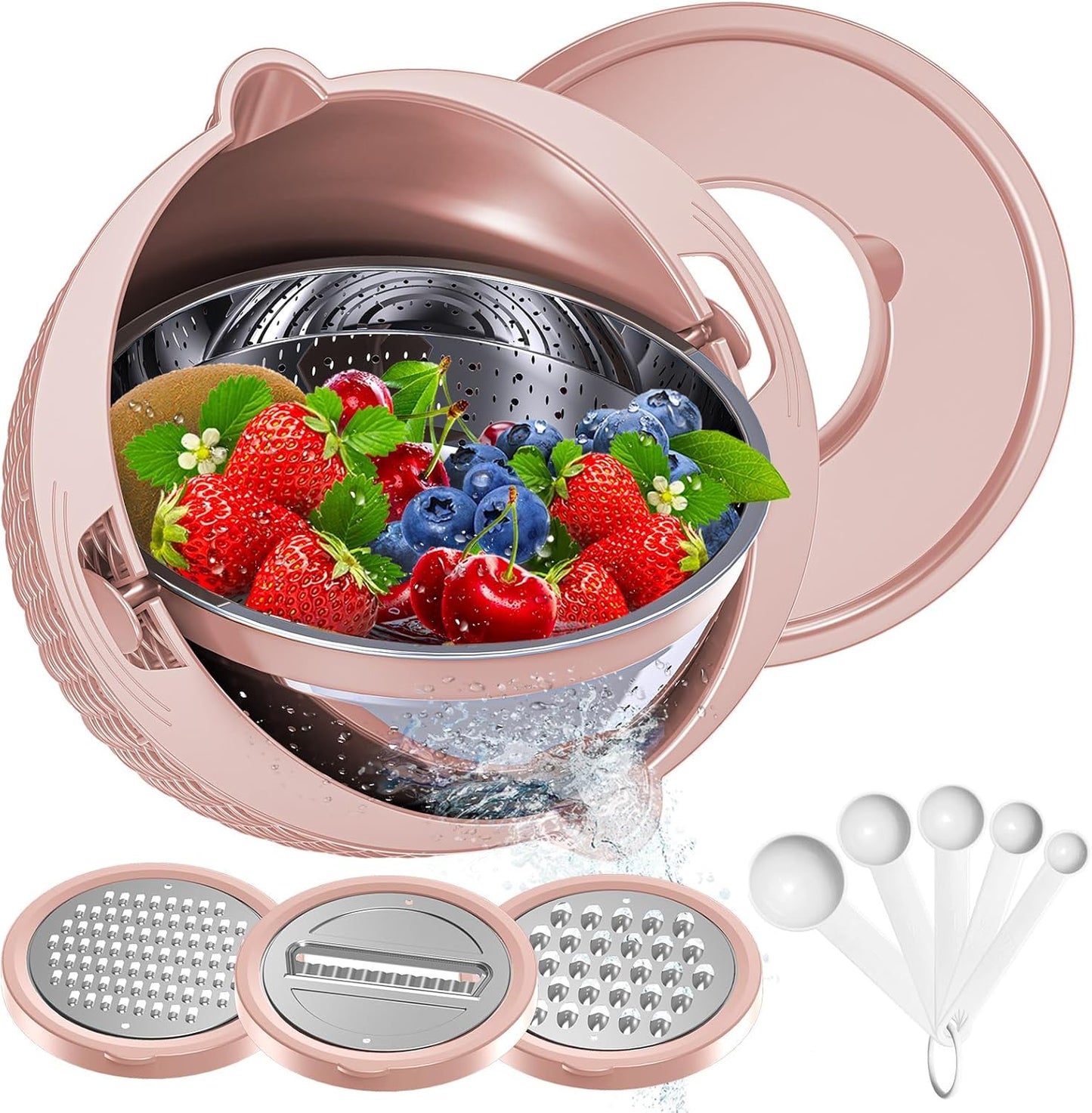 4-1 Colander with Bowl Set - Pasta Strainer - Colander for Kitchen - Strainers and Colanders Rice Strainer Fruit Cleaner Veggie Wash Sink Strainer Kitchen Essentials - Black