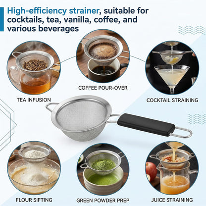 Strainers Fine Mesh, 3.3" Fine Cocktail Strainer Juice Strainers Stainless Steel Small Metal Strainer for Loose Tea Mini Sifter with Handle for Cocktail Tea Coffee Juice