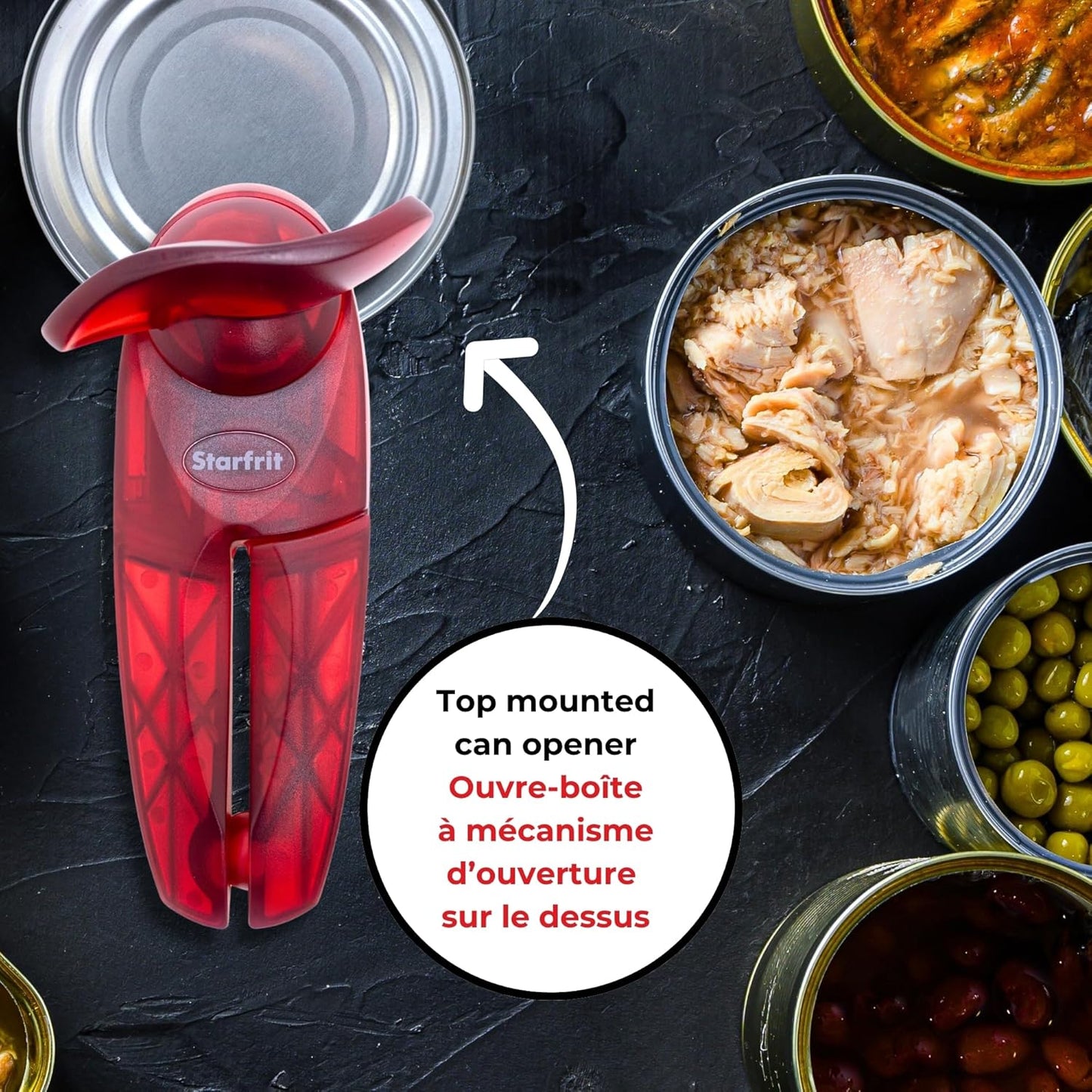 Starfrit Little Beaver Can Opener - Safe - Holds and Leaves No Sharp Edges on Lid - Comfort Grip - 3 year warranty - White