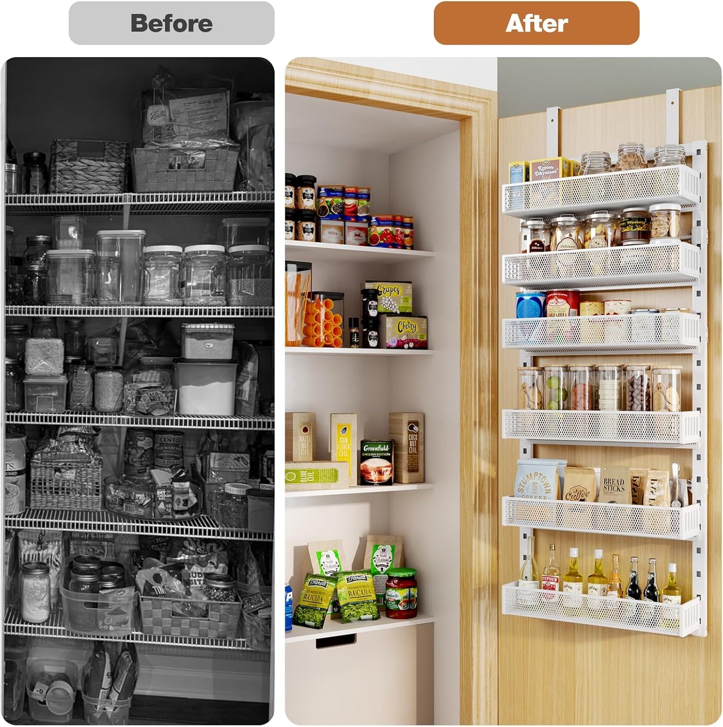 Pantry Door Organizers and Storage, 8-Tier Large Metal Heavy-Duty Frame Over the Door Spice Rack, 2 in 1 Wall-Mounted or Hanging shelf for Kitchen, Bathroom, Laundry Room, Bedroom, Closet &Nursery