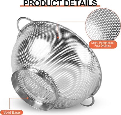 Kaishun Colander Stainless Steel 3-Quart, Strainer for Kitchen Food, Dishwasher Safe