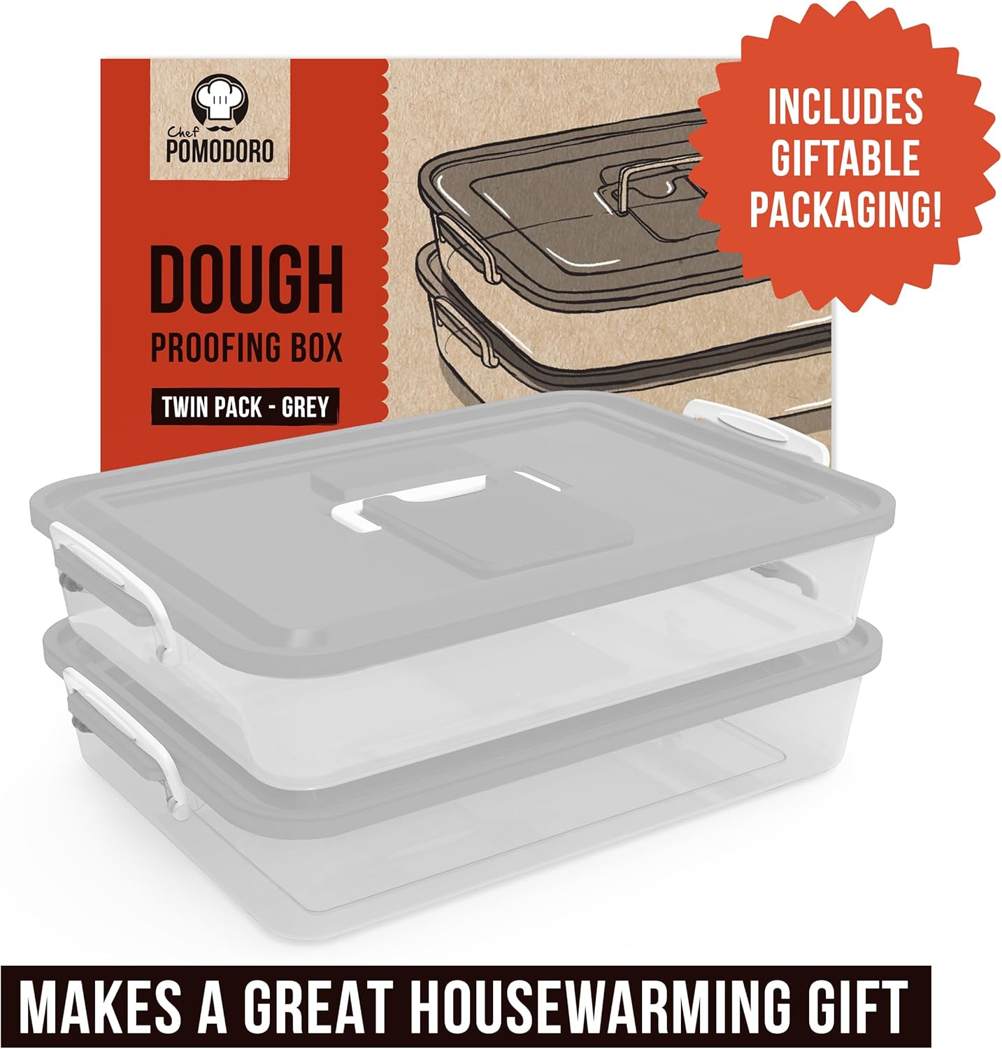Chef Pomodoro Pizza Dough Proofing Box, 14 x 11-Inch, Preparation Container with Lid, Fits 4-6 Proofing Balls, Household Pizza and Bread Dough Tray With Convenient Carry Handle (Blue)