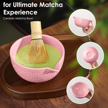 Matcha Whisk Set Matcha Kit - 7 Pcs Japanese Tea Set Includes Matcha Bowl with Spout,Bamboo Whisk with Ceramic Holder,Bamboo Scoop and Rest,Sifter,Tea Towel, for Ceremony Matcha Lovers Gift,Green