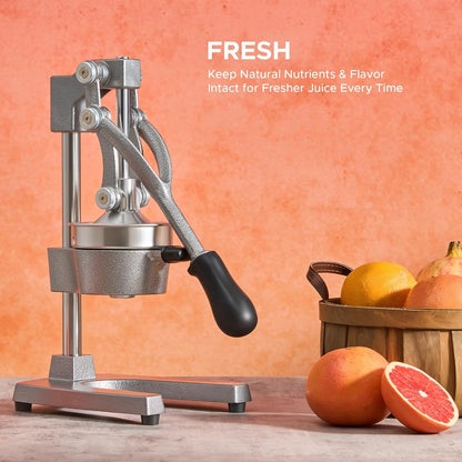 CO-Z Manual Citrus Juicer, Commercial Grade Cast Iron Orange Juicer, Professional Heavy Duty Juice Press with Removable Strainer, Manual Juice Extractor for Orange Lemon Pomegranate Citrus, Black