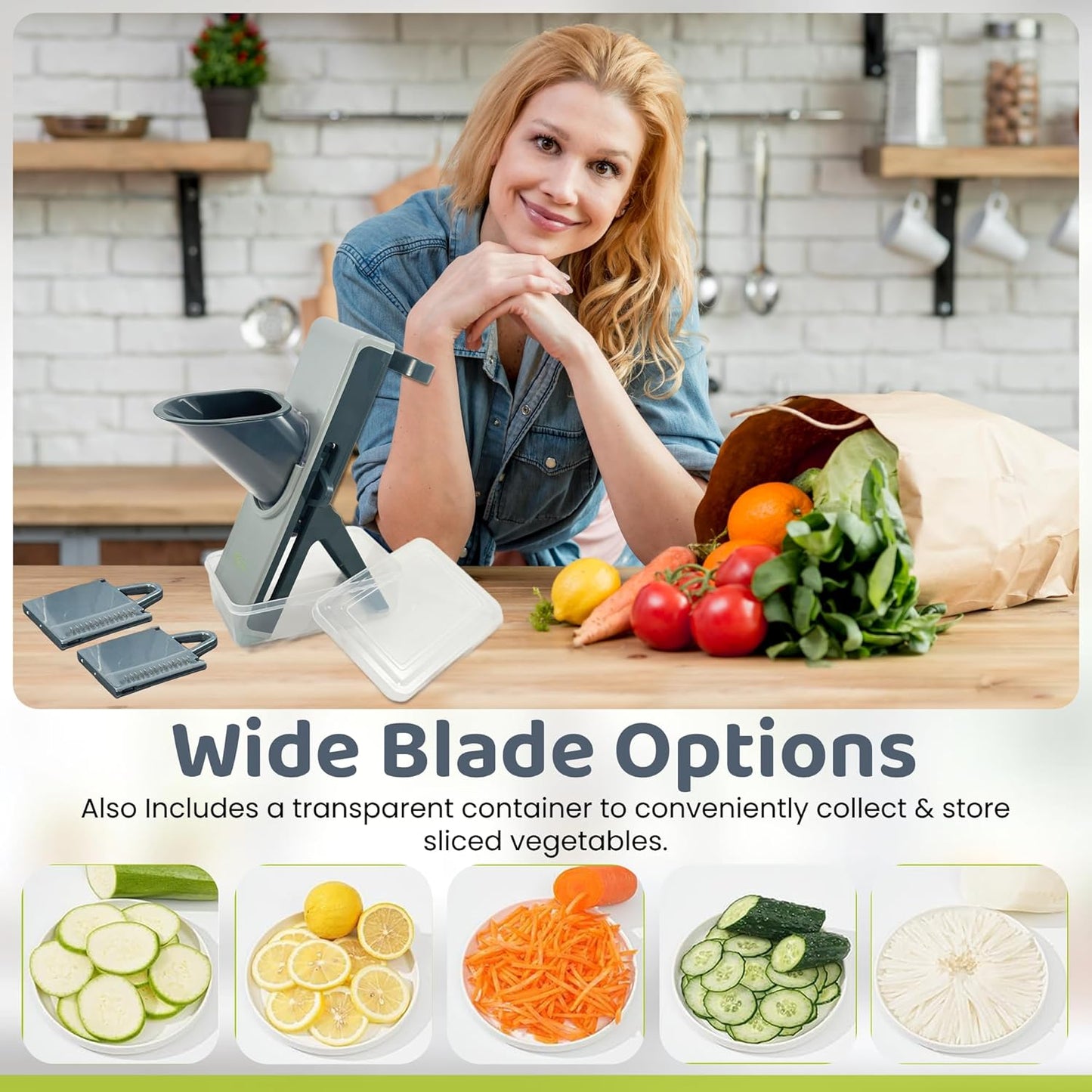 Safe Mandoline Slicer for Kitchen - 4-in-1 Multifunctional Vegetable Chopper, Julienne, Dicer, French Fry & Potato Slicer with Adjustable Thickness - Food Prep Made Easy (Blue & Gray)