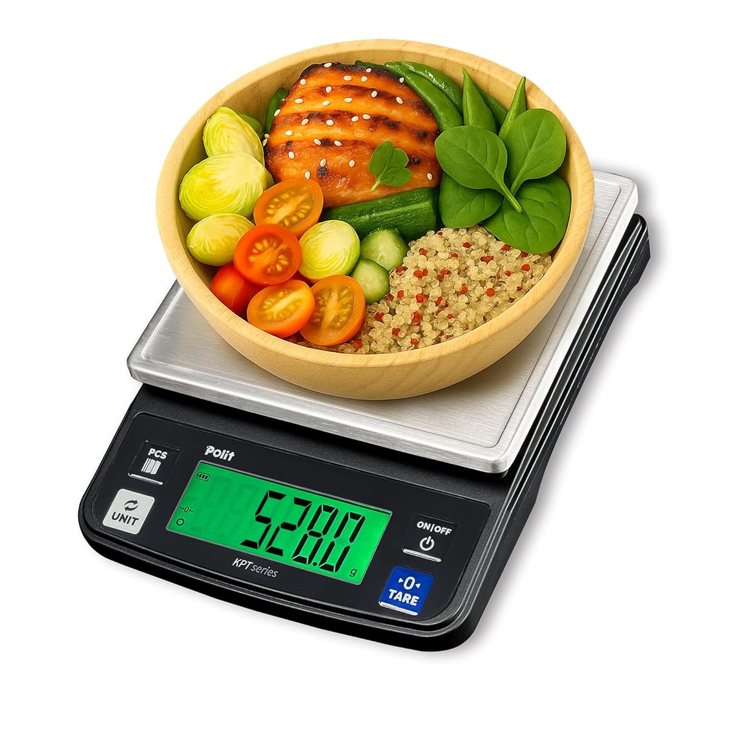 Polit Digital Kitchen Scale KT-66 30lb/13kg｜0.05oz/1g Precision Food Scale with LCD Display｜Battery or Plug-in｜Stainless Steel Top｜Grams, Ounces, Pounds｜5 Units for Baking, Farming & Shipping Scale