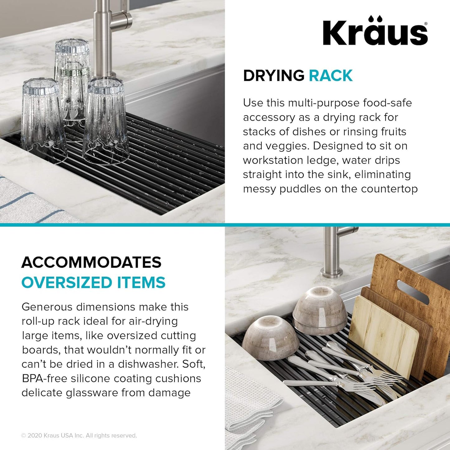 Kraus Multipurpose Workstation Sink Roll-Up Dish Drying Rack, Colander and Trivet in Yellow, KRM-11YL