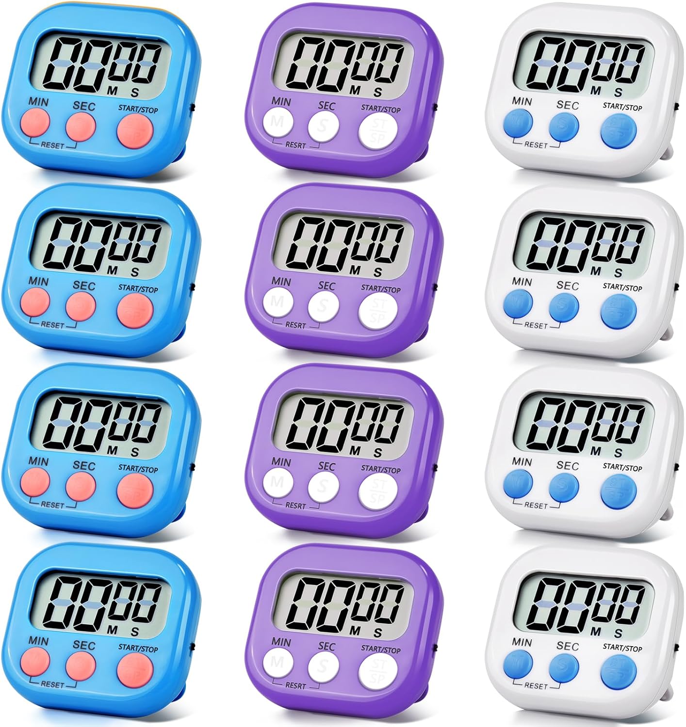 4 Pack Digital Kitchen Timer Magnetic Digital Timer with Big Display Loud Ring Cooking Timers for Cooking, Game, Gym, Break Time, Classroom(4, Pink, Green, Orange, White)