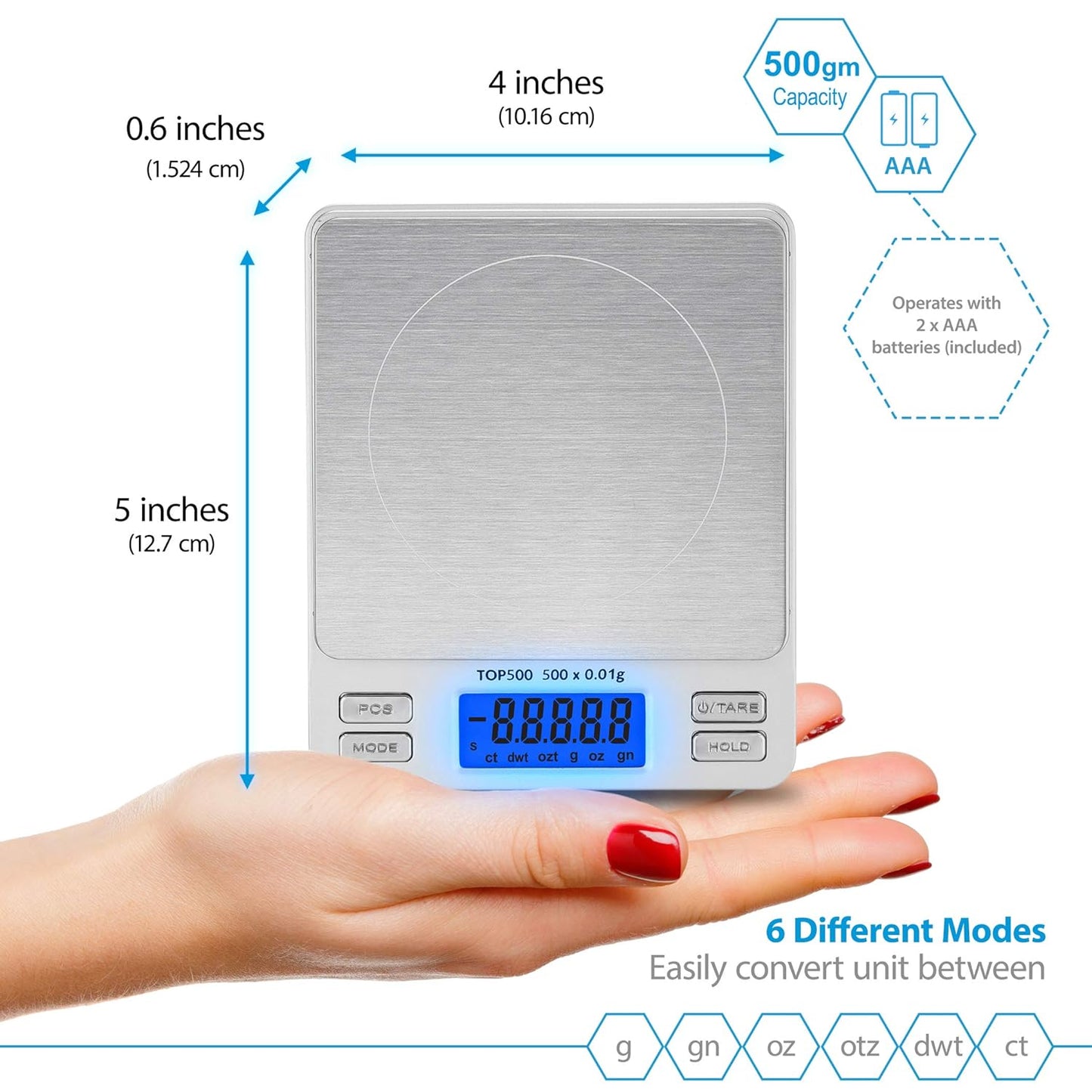 Smart Weigh Pro Digital Pocket Scale – 2000g x 0.1g Precision Gram Scale with LCD Display, 6 Weighing Units, Hold & Count Functions – Includes 2 Trays and Batteries (Silver)