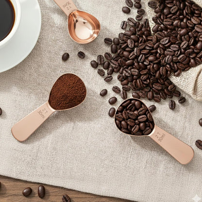 2PCS Coffee Scoop: 1 Tbsp (1/16 Cup / 0.5 Oz / 15Ml) Measuring Spoons Stainless Steel Rose Gold Set for Ground Coffee Protein Powder & Spices Short Handle Fits into Canisters