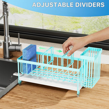 Cisily Sponge Holder for Kitchen Sink, Sink Caddy Organizer with High Brush Holder, Kitchen Countertop Organizers and Storage Essentials, Rustproof 304 Stainless Steel (Black, 9.25″)