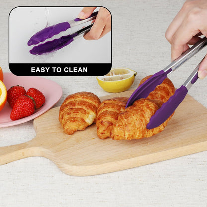 Hotec Silicone Kitchen Tongs for Cooking 9-Inch Serving Tongs with Silicone Tips, Set of 3 (Gradient Blue)