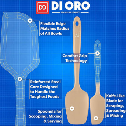 DI ORO Silicone Spatula Set - Rubber Kitchen Spatulas for Baking, Cooking, & Mixing - 600°F Heat-Resistant & BPA Free Silicone Scraper Spatulas for Nonstick Cookware - Dishwasher Safe (4pc, Black)