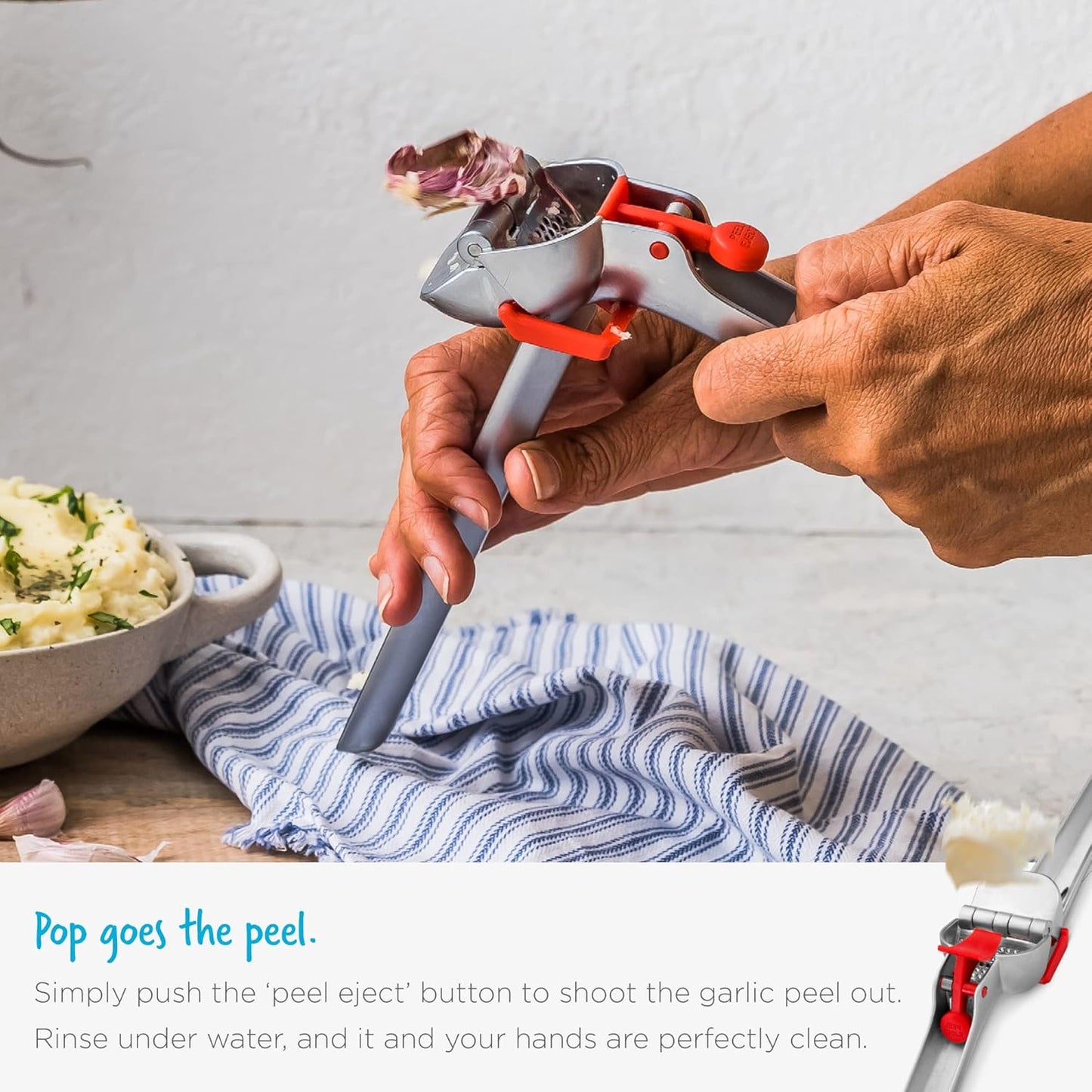 Dreamfarm Garject Lite 2-In-1 Garlic Peeler, Garlic Press & Mincer with Garlic Peel Ejector, Nylon - Red