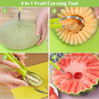 17 Pack Melon Baller Scoop Set - 4 in 1 Stainless Steel Fruit Tool Set Fruit Scooper Seed Remover with Fruit Vegetable Cutter Shapes Set Fruit Peeler for Fruit Slicer Dig Pulp Separator (A)