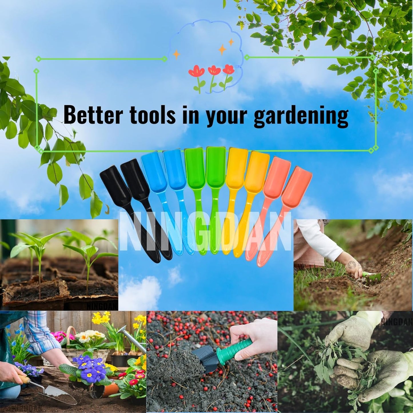 10Pcs NINGDAN Mini Shovel,Plastic Mini Gardening Shovel Spoons Soil Scoops,Cultivation Digging Transplanting Tools for Succulents Potted Flowers,Milk Powder/Coffee Beans Scoops (5 Colors)