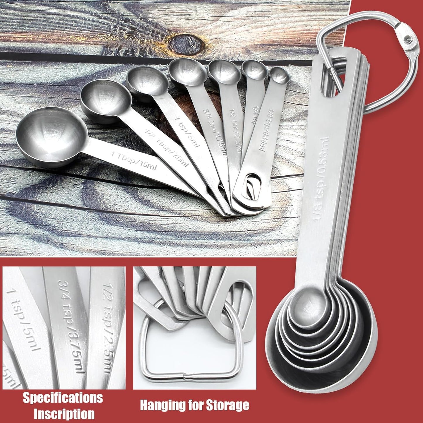 Luomorgo 4 Pc Set Measuring Spoons - Stainless Steel, 1/64, 1/32, 1/16, 1/8 tsp for Dry & Liquid Ingredients