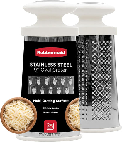 Rubbermaid Stainless Steel Cheese Grater - 9.5" Oval Handheld Box Grater with EZ Grip Handle - Multi-Surface Food & Cheese Shredder | Zester & Graters for Kitchen - Dishwasher Safe, Black
