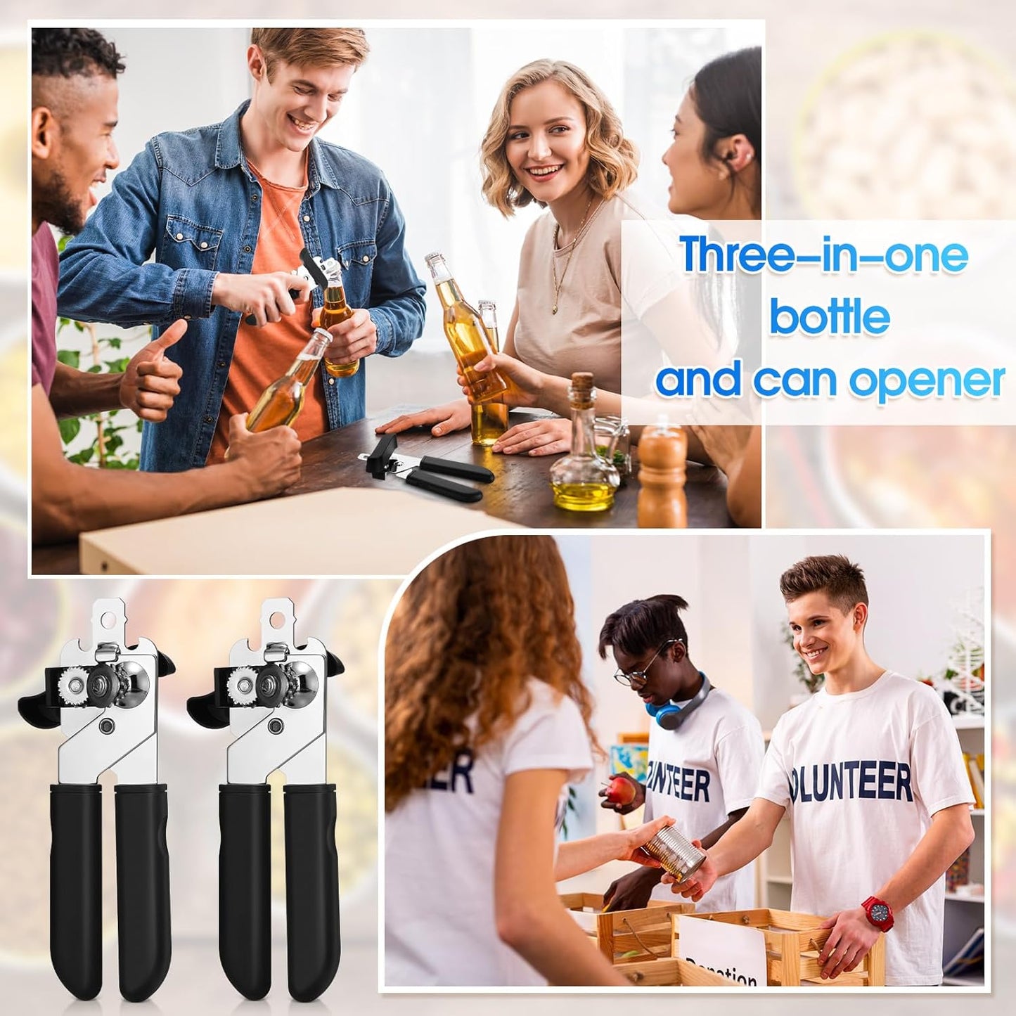 Gisafai 8 Pcs Can Opener, 3-in-1 Multifunctional Manual Can Openers, Stainless Steel Heavy Duty Handheld Openers with Safety Edge Labor Saving Handle for Kitchen Restaurant