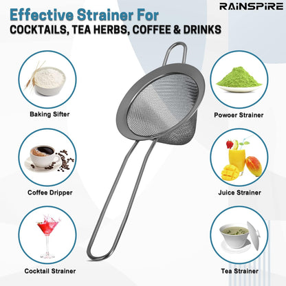 Upgraded 3.3" 304 Stainless Steel Fine Mesh Strainers for Kitchen, Cocktail Strainer Tea Coffee Juice Strainer Food Strainer Mini Sieve Strainer, Silver