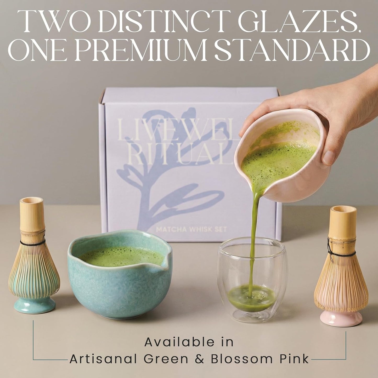 Matcha Whisk Set - Matcha Set Kit with Ceramic Matcha Bowl, Bamboo Whisk & Holder, Stainless Steel Sifter, Bamboo Spoon - Lead-Free 5 Pcs Ceremony Kit for Authentic Tea Ritual, Pink